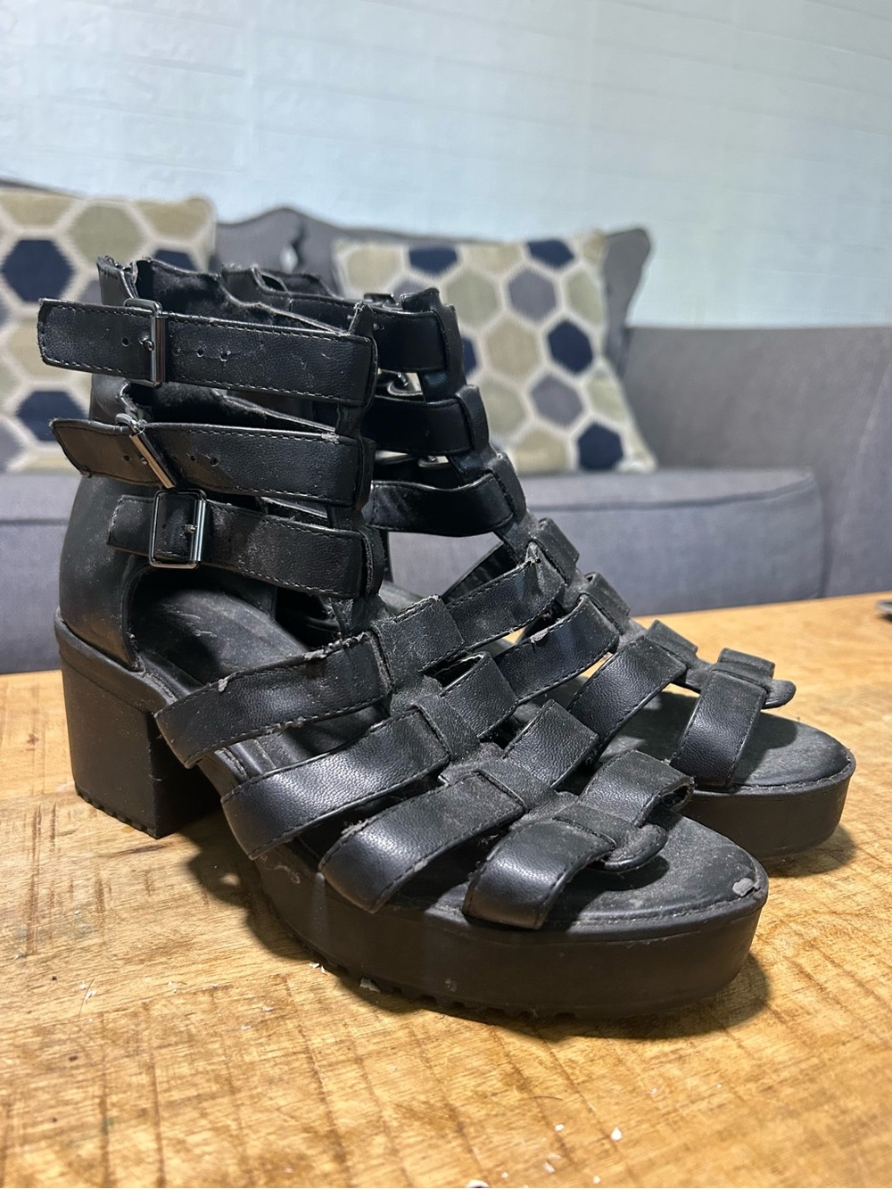 Wanted Gladiator Platform Chunky Heel Sandals Sz 7.5